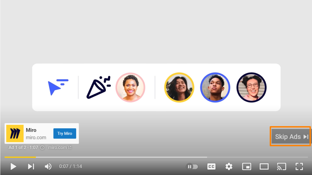 An example of a skippable video ad on YouTube for advertisers.